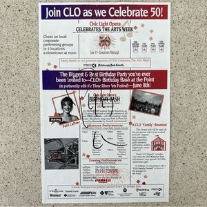 Patti LuPone Signed Flyer Pittsburgh Civic Light Opera 1996 - 50th Birthday Bash
